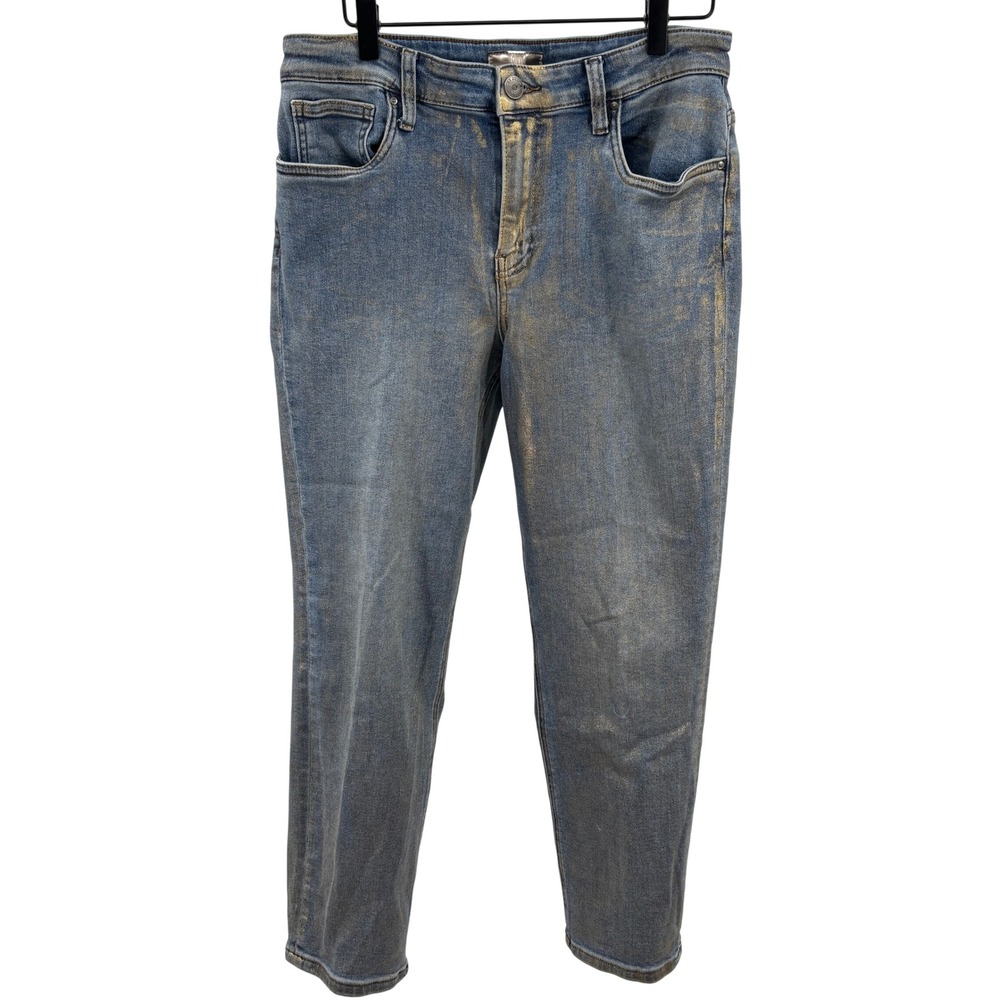 Kut From The Kloth Rachael Blue Gold Coated High Rise Mom Denim Jeans Womens 8‎